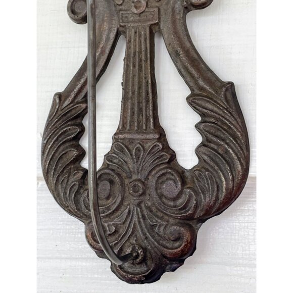 Antique Cast Iron Lyre Shape Paper/bill/ receipt Spike Wall Hanging - Picture 4 of 12